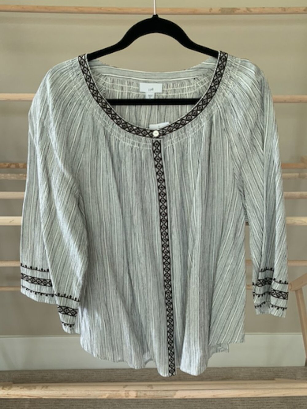 J. Jill Black/White Striped Linen Button Down Blouse